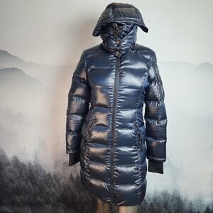 BCBGMaxazria Metallic Sapphire Down Puffer Coat | Women's XS